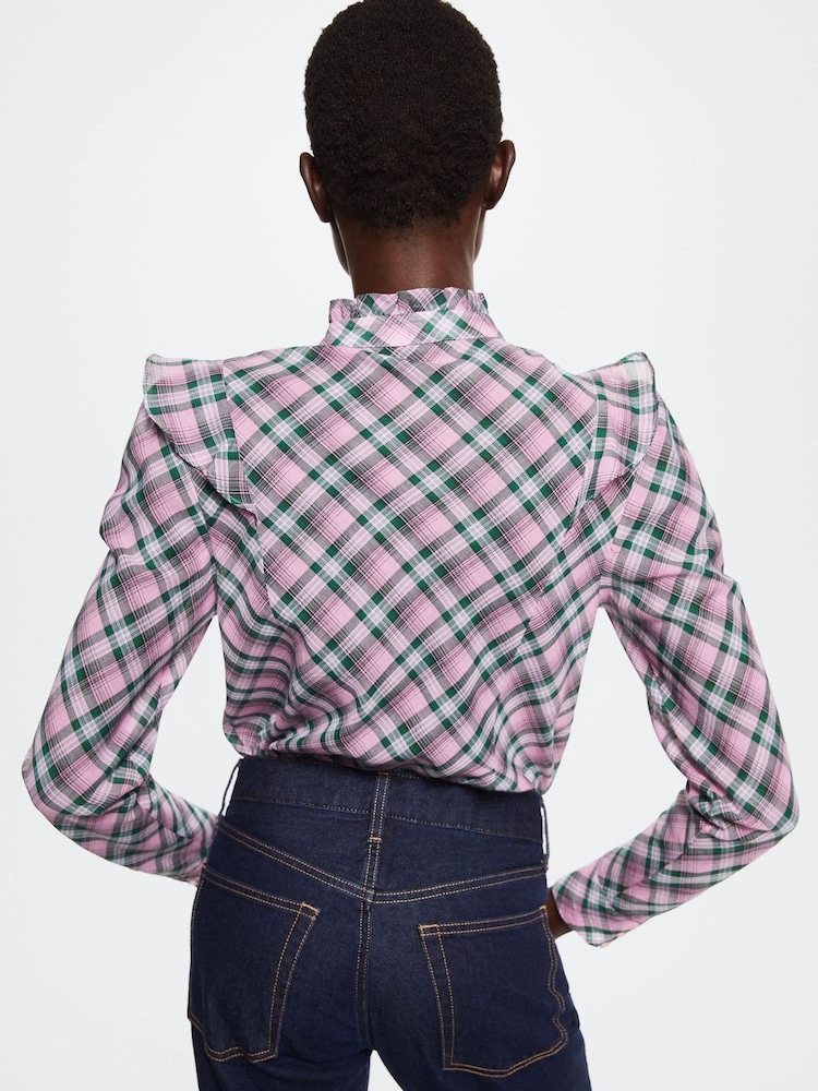 Mango Pink Checked Frill Blouse - Image 2 of 6