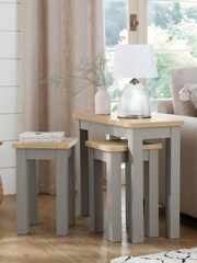 Dove Grey Malvern Oak Effect Rectangle Set of 3 Nest of Tables - Image 1 of 6