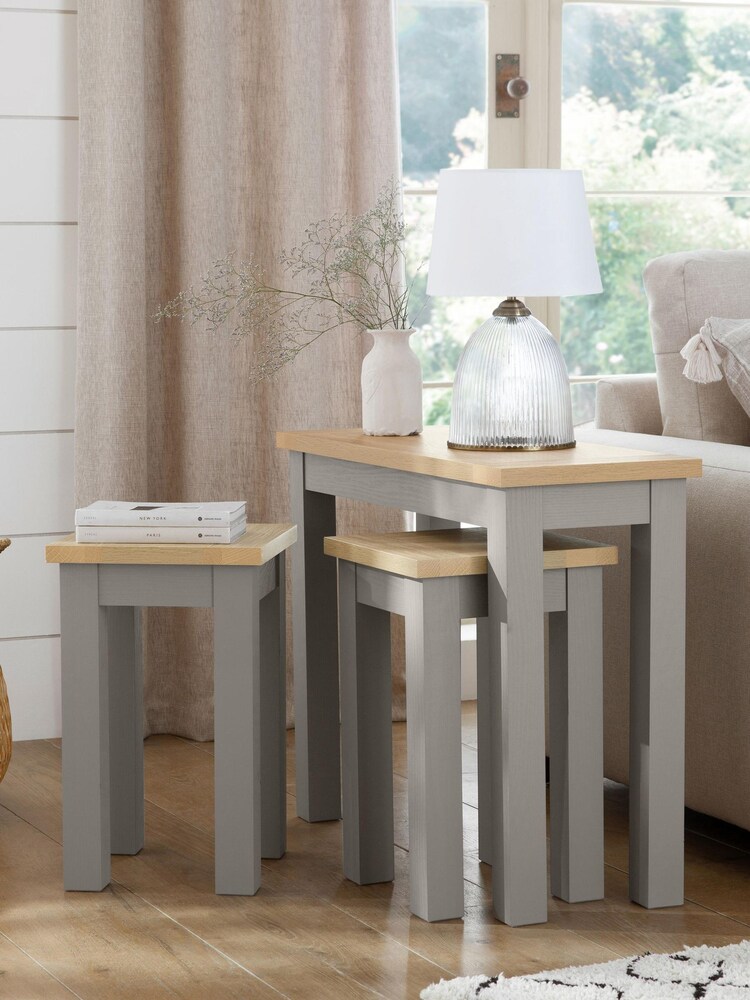 Dove Grey Malvern Oak Effect Rectangle Set of 3 Nest of Tables - Image 1 of 6
