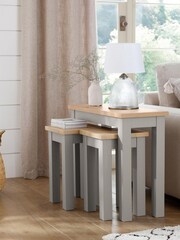 Dove Grey Malvern Oak Effect Rectangle Set of 3 Nest of Tables - Image 2 of 6