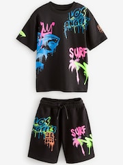 Black Graffiti Graphic Top and Shorts Set (3-16yrs) - Image 1 of 3