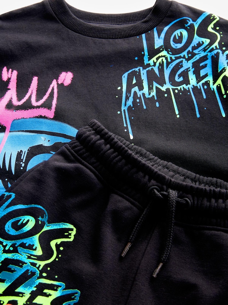 Black Graffiti Graphic Top and Shorts Set (3-16yrs) - Image 3 of 3