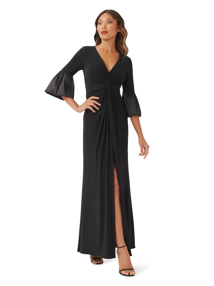 Adrianna Papell Twist Front Black Jersey Gown - Image 1 of 3