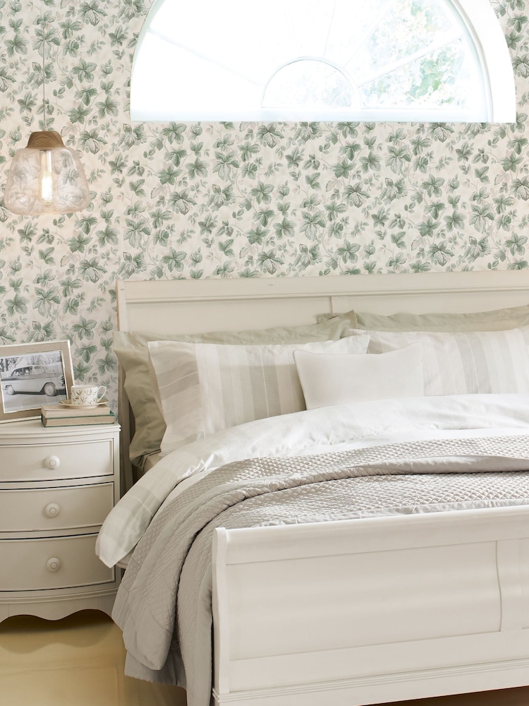 Laura Ashley Sage Green Autumn Leaves A4 Wallpaper Sample - Image 1 of 2