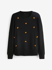 Black Cosy Soft Touch Autumnal  Halloween Pumpkin Jumper Top - Image 2 of 3