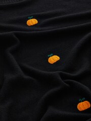 Black Cosy Soft Touch Autumnal  Halloween Pumpkin Jumper Top - Image 3 of 3