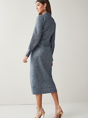 Blue Chambray Linen Blend Twist Front Collared Midi Dress - Image 2 of 4