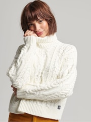 Biały - Superdry Vintage High Neck Cable Knit Jumper - Image 1 of 5