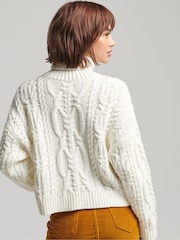 Biały - Superdry Vintage High Neck Cable Knit Jumper - Image 2 of 5