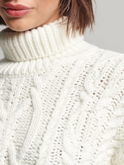 Biały - Superdry Vintage High Neck Cable Knit Jumper - Image 4 of 5