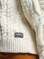 Biały - Superdry Vintage High Neck Cable Knit Jumper - Image 5 of 5