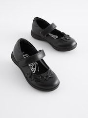 Matt Black Standard Fit (F) School Junior Butterfly Mary Jane Shoes - Image 1 of 7
