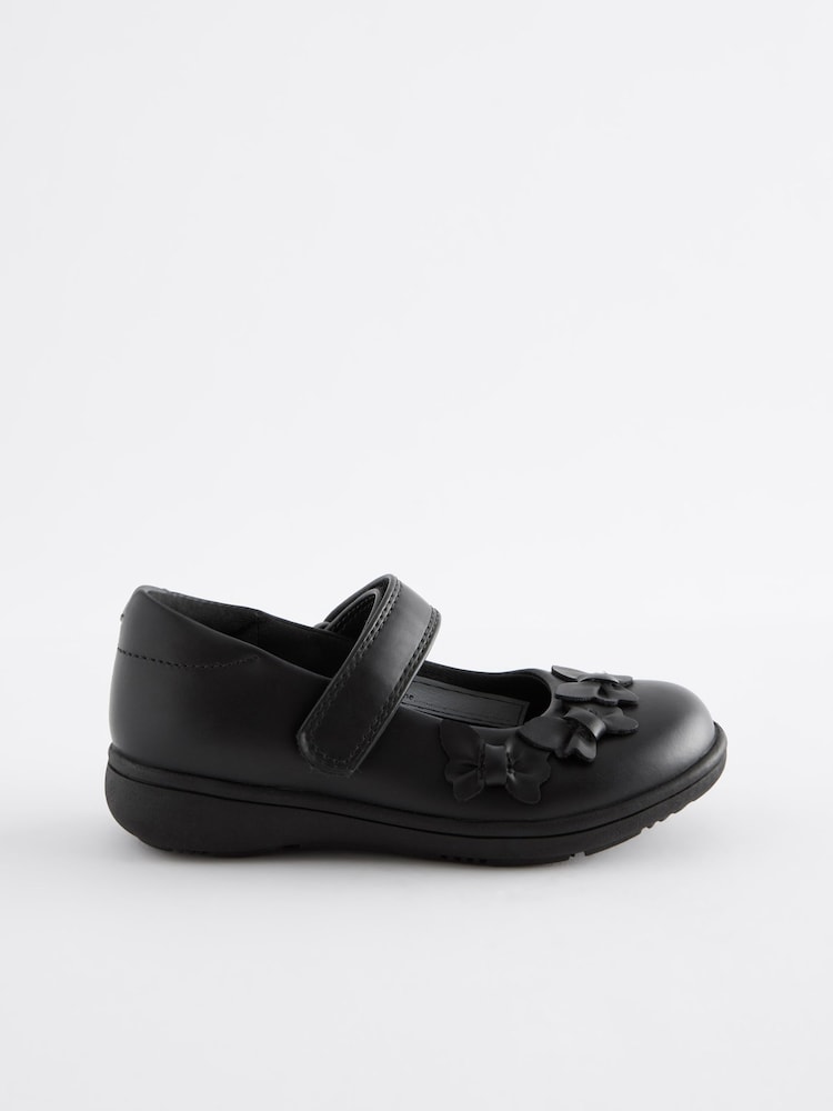 Matt Black Standard Fit (F) School Junior Butterfly Mary Jane Shoes - Image 2 of 7