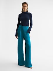 Reiss Blue Rina Wide Leg Trousers - Image 1 of 8