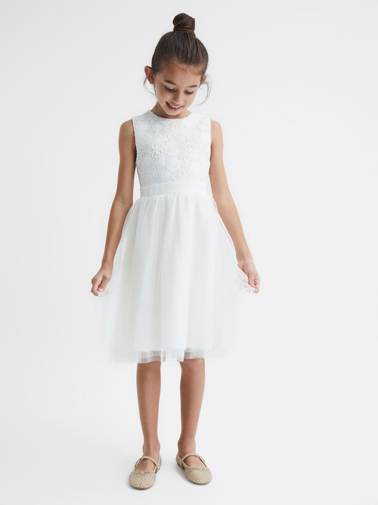 Reiss Ivory Kit Senior Lace Tulle Occasion Dress - Image 1 of 6