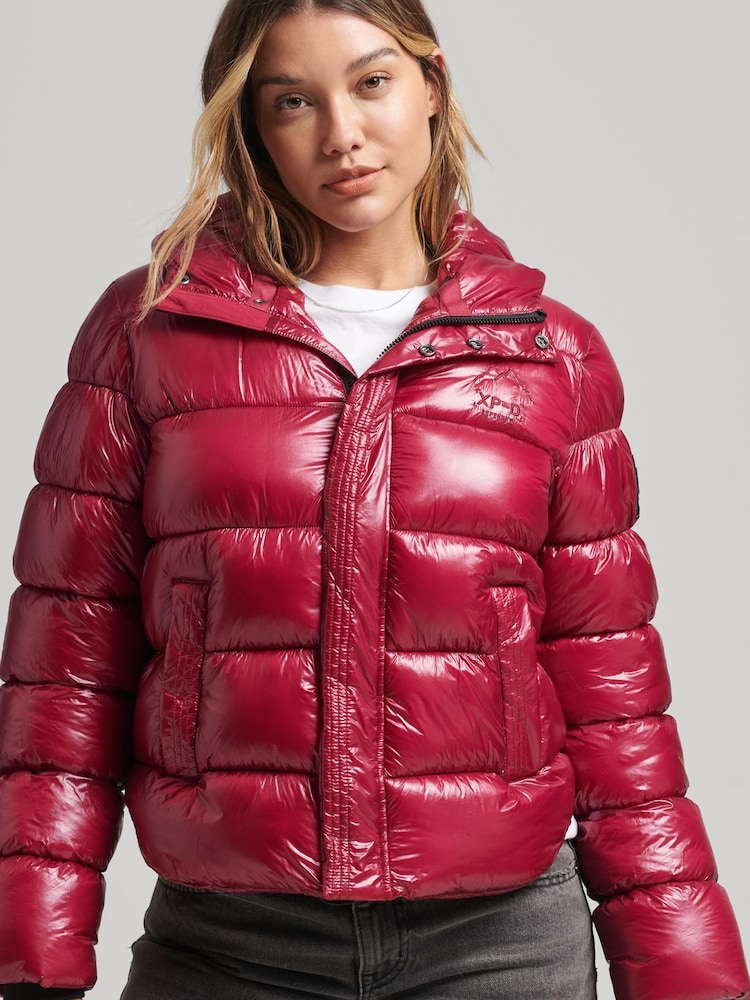 Superdry Pink Hooded Shine Sports Puffer Jacket - Image 1 of 3