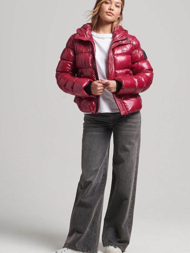 Superdry Pink Hooded Shine Sports Puffer Jacket - Image 2 of 3