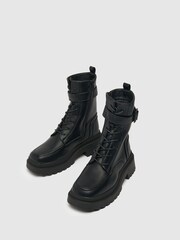 Schuh Aaliyah Black High Cut Buckle Boots - Image 2 of 4