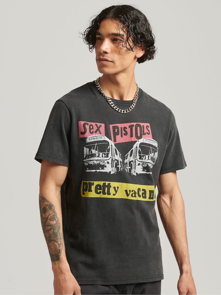 Superdry Black Chrome Sex Pistols Limited Edition Band T-Shirt - Image 1 of 3
