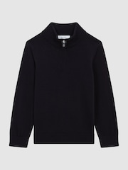 Reiss Navy Blackhall 3-9 yrs Quarter Zip Merino Wool Jumper - Image 2 of 5