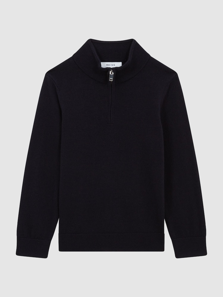 Reiss Navy Blackhall 3-9 yrs Quarter Zip Merino Wool Jumper - Image 2 of 5