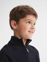 Reiss Navy Blackhall 3-9 yrs Quarter Zip Merino Wool Jumper - Image 3 of 5