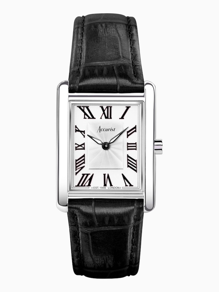 Accurist Womens Black Rectangle Leather Strap Analogue Watch - Image 1 of 7