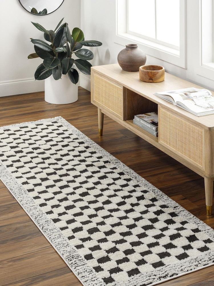 LIVABLISS Black Freud Modern High Pile Checkered Runner - Image 1 of 6