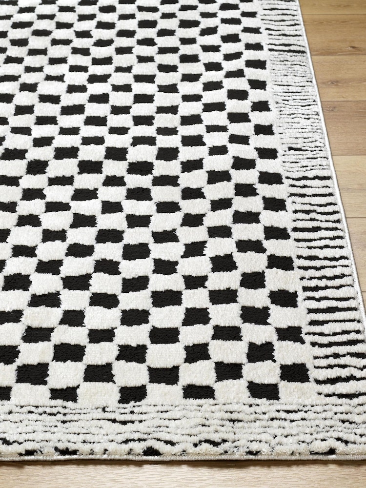 LIVABLISS Black Freud Modern High Pile Checkered Runner - Image 2 of 6