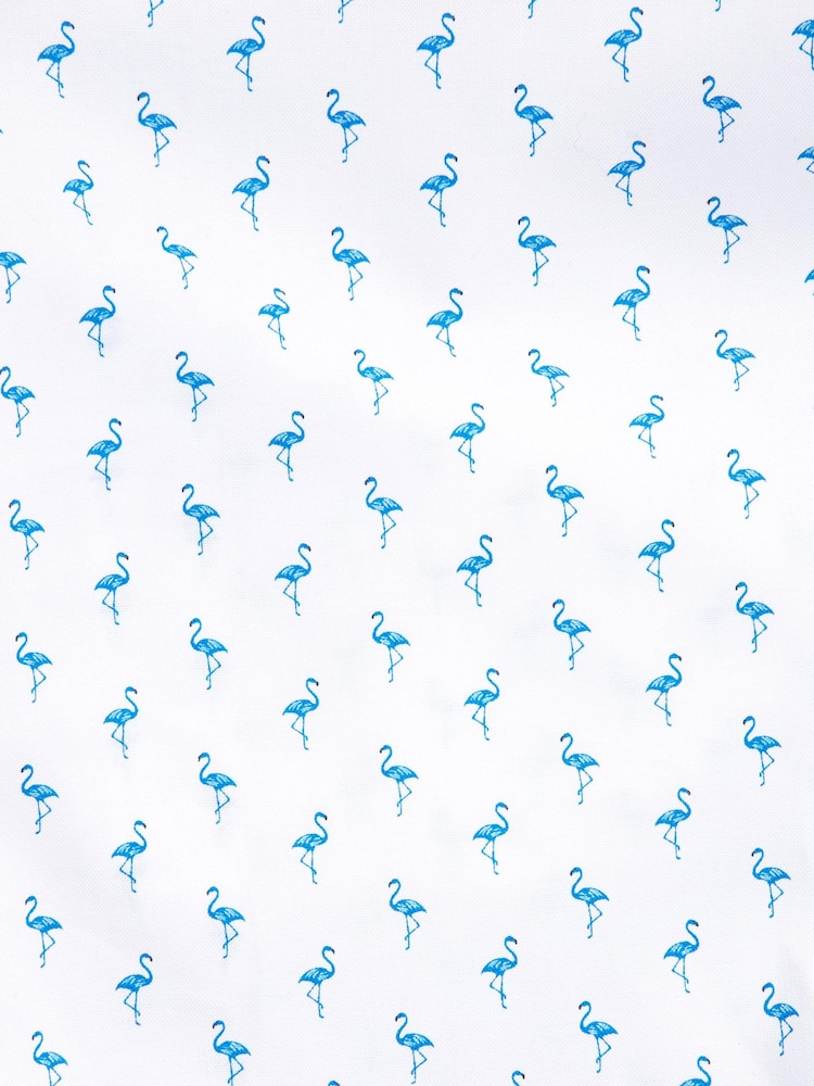 Blue Flamingo Print Regular Fit Short Sleeve Easy Iron Button Down Oxford Shirt - Image 7 of 7