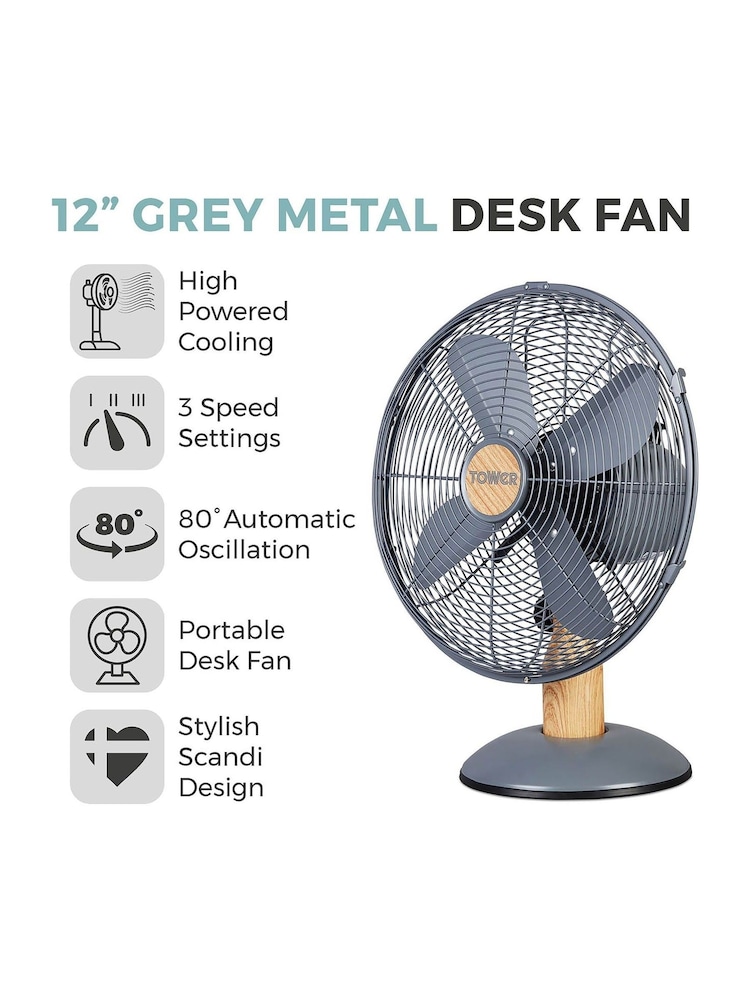Tower Grey Scandi 12" Metal Desk Fan - Image 2 of 8