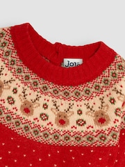 JoJo Maman Bébé Red Knitted Christmas Reindeer Fairisle Pattern Jumper - Image 2 of 4