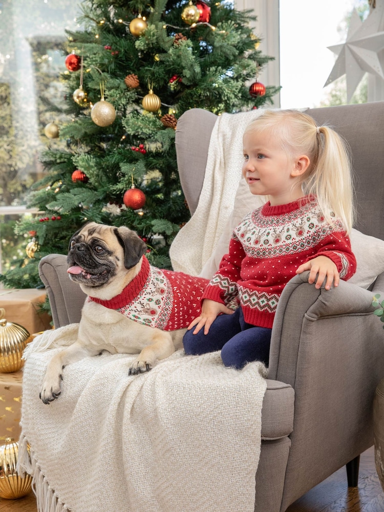JoJo Maman Bébé Red Knitted Christmas Reindeer Fairisle Pattern Jumper - Image 3 of 4