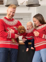 JoJo Maman Bébé Red Knitted Christmas Reindeer Fairisle Pattern Jumper - Image 4 of 4
