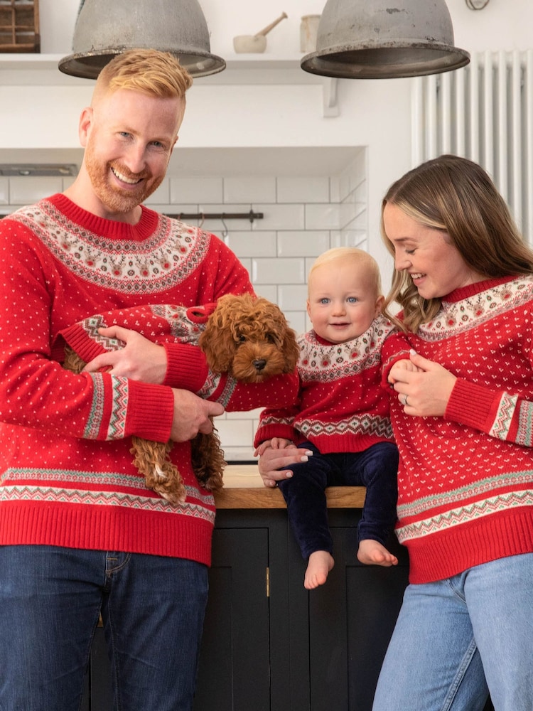 JoJo Maman Bébé Red Knitted Christmas Reindeer Fairisle Pattern Jumper - Image 4 of 4