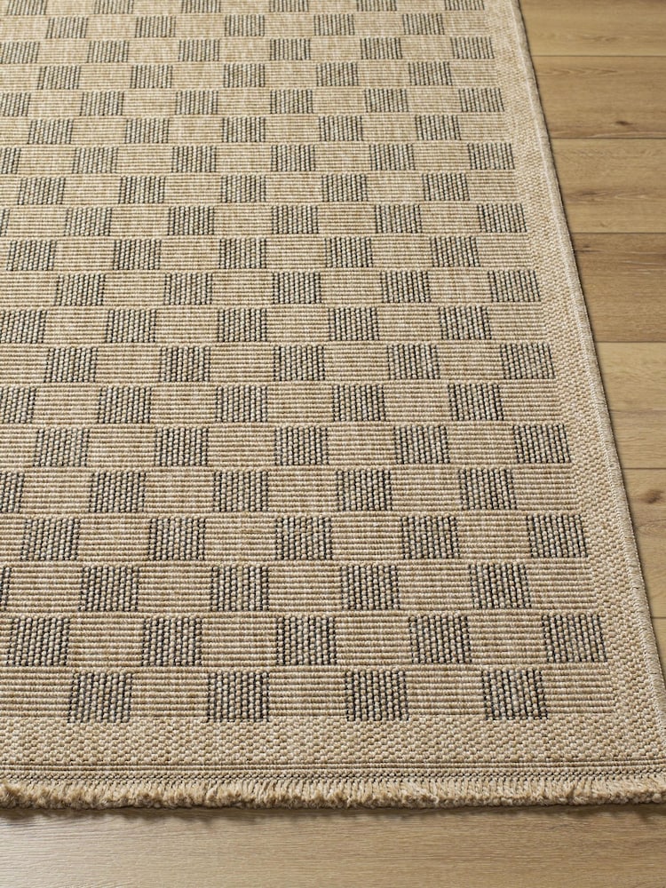 LIVABLISS Brown Indoor / Outdoor Mirage Cottage Checkboard Fringe Jute Look Runner - Image 2 of 7