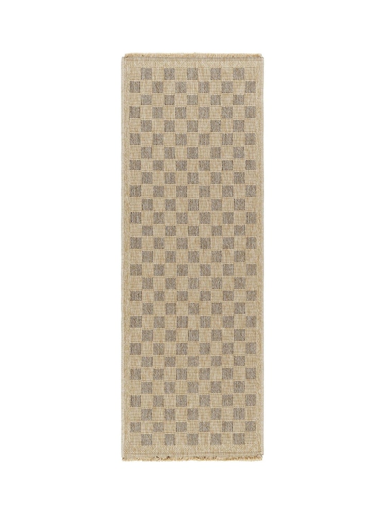 LIVABLISS Brown Indoor / Outdoor Mirage Cottage Checkboard Fringe Jute Look Runner - Image 7 of 7