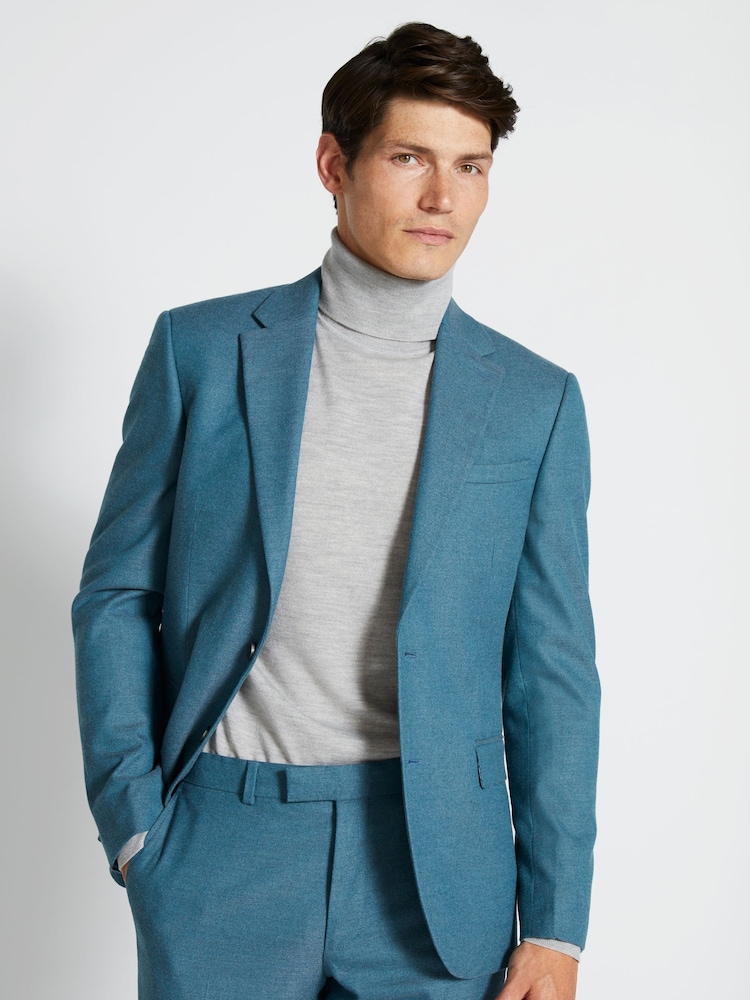 MOSS Teal Blue Slim Fit Flannel Suit Jacket - Image 1 of 5