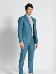 MOSS Teal Blue Slim Fit Flannel Suit Jacket - Image 3 of 5