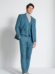 MOSS Teal Blue Slim Fit Flannel Suit Jacket - Image 4 of 5