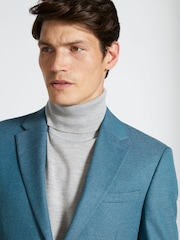 MOSS Teal Blue Slim Fit Flannel Suit Jacket - Image 5 of 5