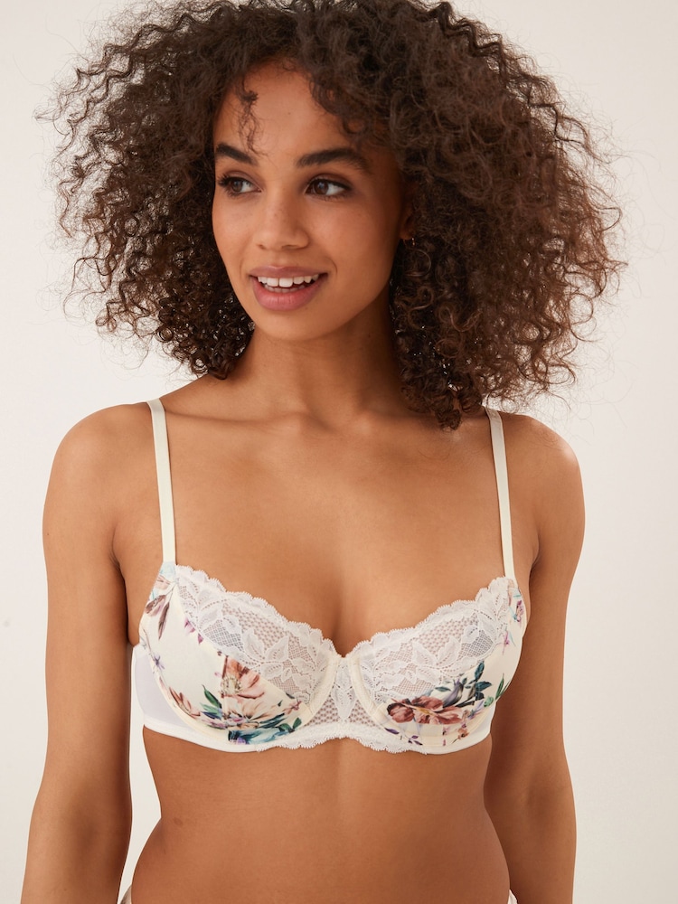 White Floral Print/Sage Green Non Pad Full Cup Bras 2 Pack - Image 1 of 11
