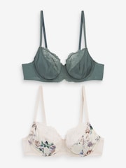 White Floral Print/Sage Green Non Pad Full Cup Bras 2 Pack - Image 7 of 11