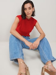 Red Sleeveless High Neck Top - Image 2 of 6