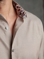 Neutral Brown Regular Fit Single Cuff Signature Textured Trimmed Formal Shirt - Image 4 of 8
