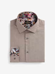 Neutral Brown Regular Fit Single Cuff Signature Textured Trimmed Formal Shirt - Image 6 of 8