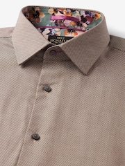 Neutral Brown Regular Fit Single Cuff Signature Textured Trimmed Formal Shirt - Image 7 of 8