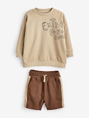 Tan Brown Long Sleeve Top and Shorts Set (3mths-7yrs) - Image 2 of 3