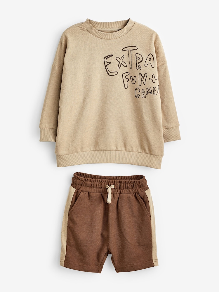 Tan Brown Long Sleeve Top and Shorts Set (3mths-7yrs) - Image 2 of 3 Tan Brown Long Sleeve Top and Shorts Set (3mths-7yrs) - Image 2 of 3