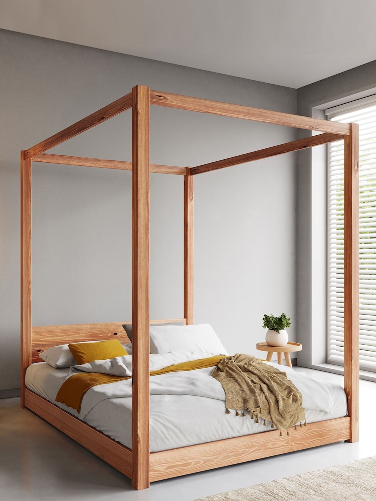 Get Laid Beds Cinnamon Low Four Poster Square Leg Solid Wood Bed - Image 1 of 2